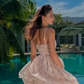 Cute A Line Spaghetti Strap Pink Print Floral Chiffon Short Vacation Dress Outfits SH4288