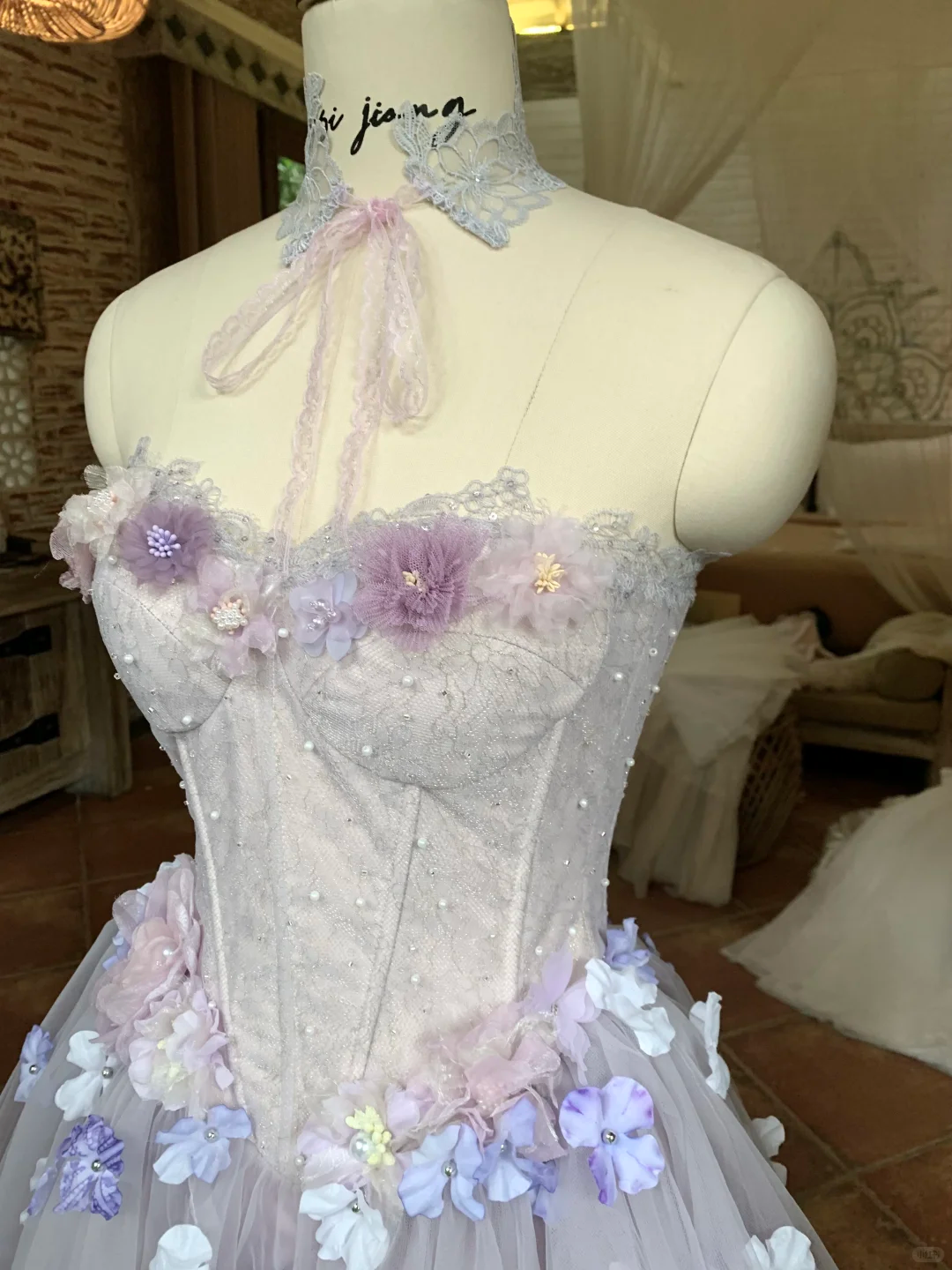 Dreamy Purple A Line Strapless Floral Tulle Short Prom Dress Homecoming Dress SH7177