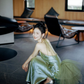 Green Sheath Halter Pleated Tulle Satin Open Back Prom Dress Evening Dress SH4209