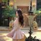 Cute Pink A Line Sweetheart Neck Print Floral Satin Homecoming Dress Cocktail Dress SH4047