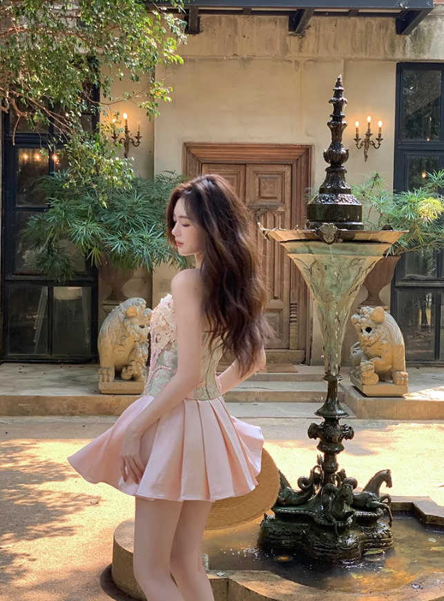 Cute Pink A Line Sweetheart Neck Print Floral Satin Homecoming Dress Cocktail Dress SH4047