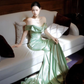 Elegant Mermaid Off the Shoulder Green Satin Long Prom Dress SH5205