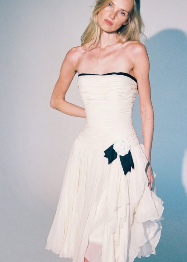 Classic White-black A Line Strapless Chiffon Short Prom Dress Homecoming Dress SH6394