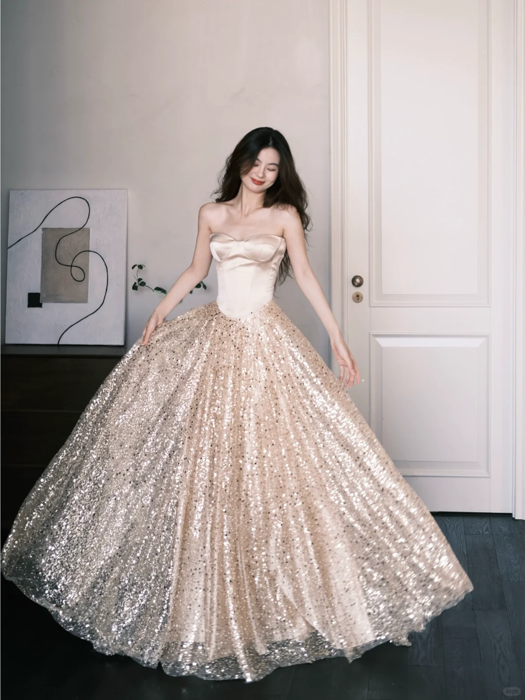 A Line Sweetheart Neck Champagne Satin Sequin Prom Dress Party Dresses SH4593