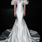 White Mermaid Off the Shoulder Satin Long Train Wedding Dress SH8911