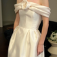Cute A Line Off the Shoulder White Rose Satin Wedding Dress SH5078