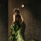 Unique Green A Line Spaghetti Strap Satin Prom Dress Evening Dress SH4208
