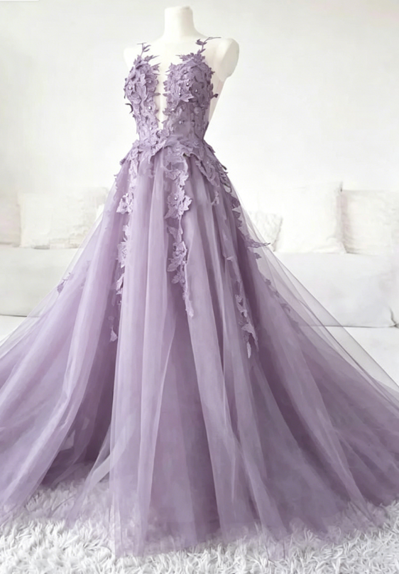 Classic Black Lace Tulle Long Prom Dress Black Evening Dress  SH567