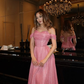 Shiny Pink A Line Off the Shoulder Sequin Prom Dress Evening Dress SH8537