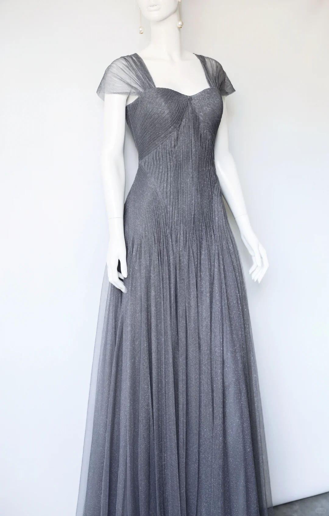 Vintage Simple Grey A Line Tulle Long Prom Dress Evening Dress SH5134