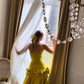 Pretty A Line Strapless Yellow Satin Prom Dress Evening Dress with Bow SH2089