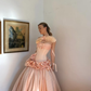 Light Pink Princess A Line Strapless 3D Flower Satin Long Prom Dress Evening Dress SH6060