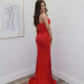 High-class Sheath Sweetheart Neck Red Satin Long Prom Dress Evening Dress SH6632