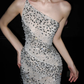 Shiny Sheath One Shoulder Rhinestone Tulle Long Prom Dress SH5553