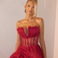 Charming Red A Line Strapless Corset Lace Long Prom Dress Evening Dress SH6546