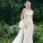 Gentle Simple Bow Mermaid White Satin Tulle Long Sweep Wedding Dress SH4940