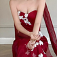 Burgundy Mermaid Sweetheart Neck White Applique Tulle Prom Dress Party Dress SH4077