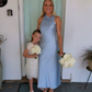 Elegant Sheath Halter Baby Blue Satin Bridesmaid Dress Evening Dress SH3198