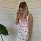 Simple A Line V Neck Print Floral Chiffon Prom Dress Evening Dress SH1604