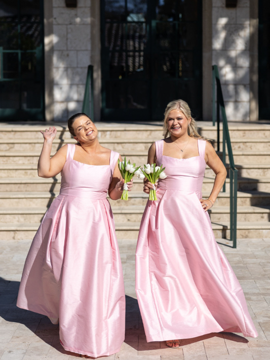 Sweety Pink A Line Spaghetti Strap Satin Long Bridesmaid Dress SH6304
