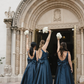 Navy Blue Mermaid V Neck Satin Long Bridesmaid Dress Evening Dress with Bow SH3272