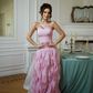 Pink A Line Strapless Ruffle Chiffon Satin Prom Dress Evening Dress SH6404
