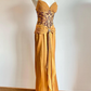Vintage Sheath Spaghetti Straps Beaded Chiffon Satin Long Prom Dress Party Dress SH4942