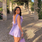 Cute Yellow A Line Ruffles Satin Open Back Short Homecoming Dress Outfits SH1771