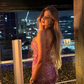 Dazzling Sheath Sweetheart Neck Pink Beaded Tulle Prom Dress Evening Dress SH6273