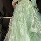 Retro Light Green Ball Gown Beaded Ruffle Organza Prom Dress Evening Dress SH5908