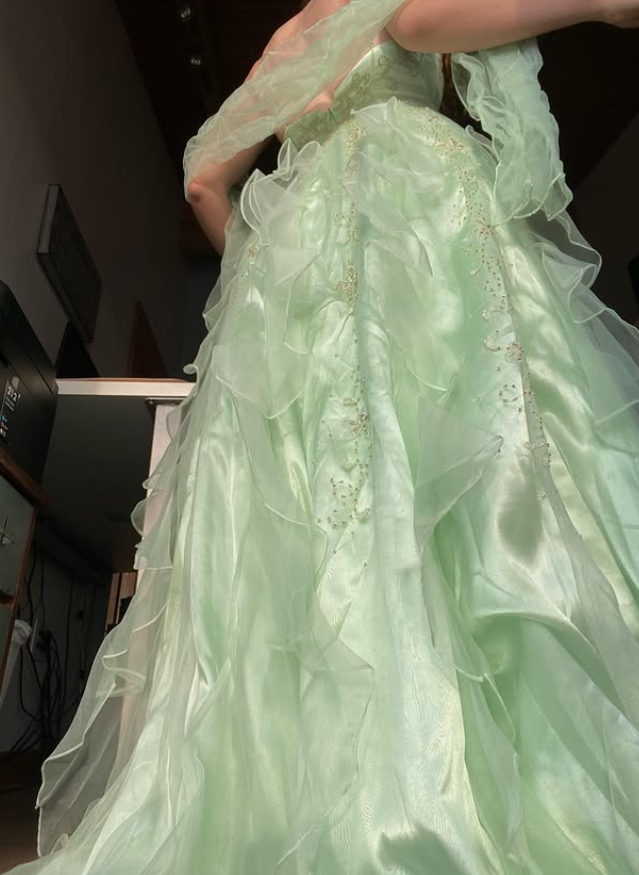Retro Light Green Ball Gown Beaded Ruffle Organza Prom Dress Evening Dress SH5908