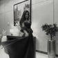 Emerald A Line Off the Shoulder Satin Prom Dress Wedding Guest Dress with Slit SH6017