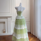 New A Line Spaghetti Strap Layered White Lace Green Tulle Party Dress Evening Dress SH2955