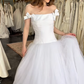 Retro Unique A Line Strapless Bow White Tulle Satin Wedding Dress SH6089