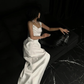 Elegant White Sheath Straps Satin Long Prom Dress Formal Gown Wedding Dress SH4187
