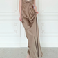 Simple Sheath Spaghetti Strap Brown Satin Long Prom Dress Evening Dress SH6764