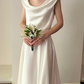 Simple A Line Round Neck White Satin Wedding Dress SH4998