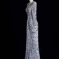 Stunning Sheath V Neck Long Sleeve Sliver Sequin Prom Dress Graduation Prom Dress SH2476