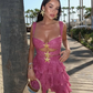 Shiny A Line Straps Tiered Hot Pink Sequin Short Homecoming Dress Outfits SH2281