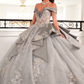 Silver Ball Gown Applique Lace Sequin Tulle Satin Long Prom Dress Quinceanera Dress SH5166