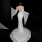 Sexy Mermaid Long Sleeve White Lace Open Back Long Sweep Wedding Dress SH5230