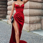 Sexy Blue Sheath Spaghetti Straps Satin Long Prom Dresses with Slit KS6798