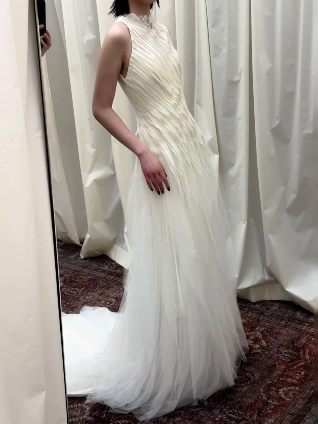 Unique A Line Ivory Layered Chiffon Tulle Long Prom Dress Wedding Dress SH4581