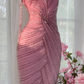 Charming Sheath Spaghetti Strap Beaded Pink Chiffon Party Dress Homecoming Dress SH2952