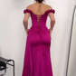 Hot Pink Mermaid Off the Shoulder Floral Satin Prom Dress Party Dress SH4842