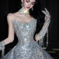 Silver Sequin Shiny Ball Gown Strapless Long Sweep Prom Dress Evening Dress Party Dress SH3617