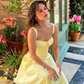 Simple A Line Spaghetti Strap Light Yellow Satin Long Prom Dress Evening Dress SH2391