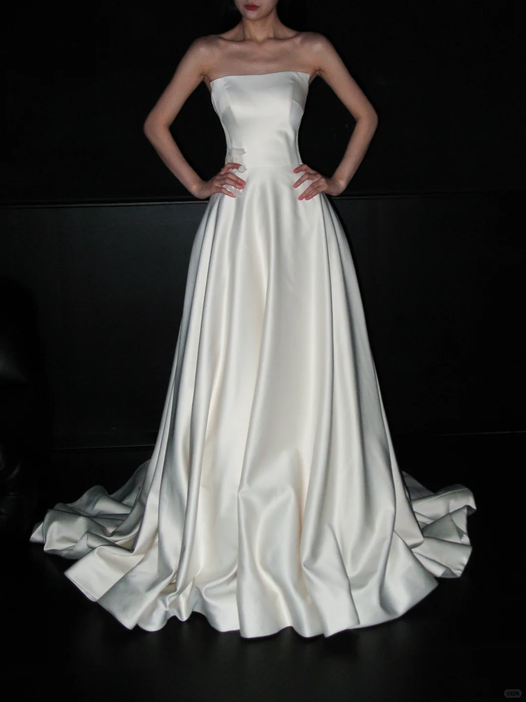 High-class A Line Strapless White Simple Satin Long Wedding Dress SH8881