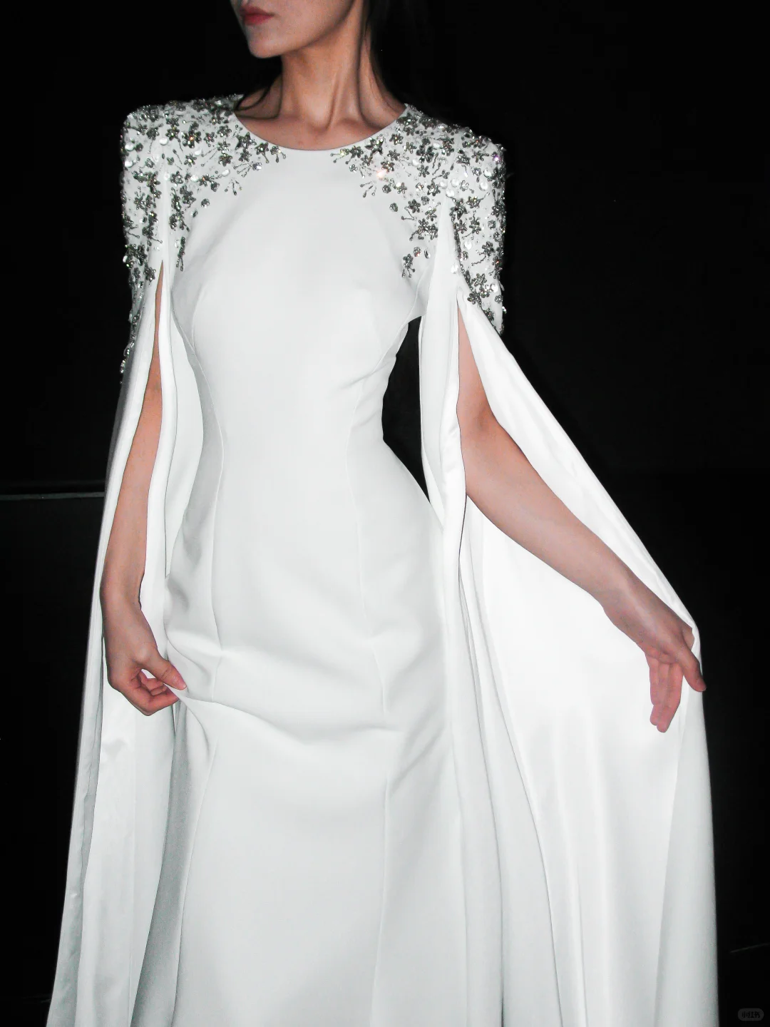 Elegant Mermaid Long Sleeve Beaded Satin Wedding Dress SH5866
