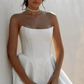 High-class Simple A Line Strapless White Satin Long Wedding Dress SH7355
